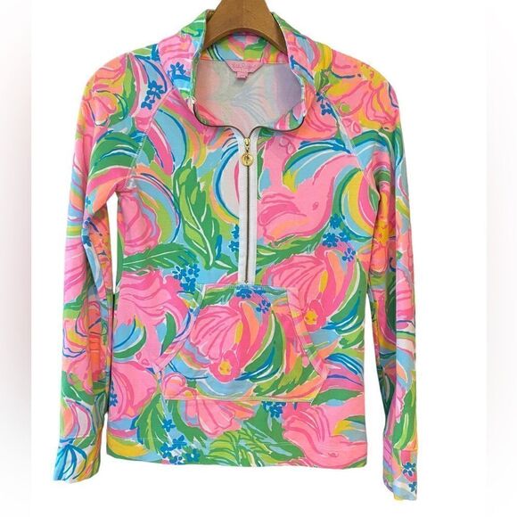 Lilly Pulitzer XXS Pink Skipper Palm Beach Kangaroo Pocket Pullover Jacket - Picture 1 of 7
